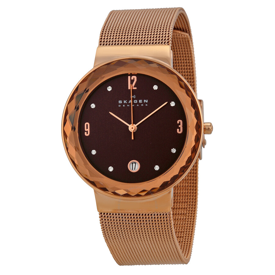 Skagen Klassik Brown Dial Rose Gold-plated Mesh Ladies Watch SKW2068 ...