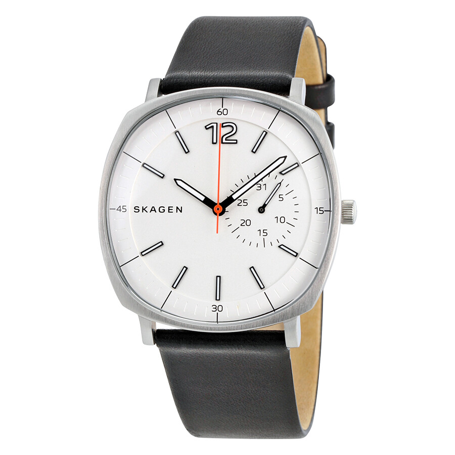 Skagen Rungsted White Dial Black Leather Men's Watch SKW6256 768680237924 -  Watches, Other - Jomashop