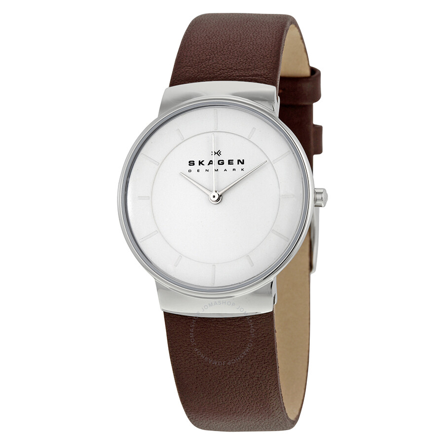 Skagen White Dial Brown Leather Ladies Watch SKW2058 768680186000 ...