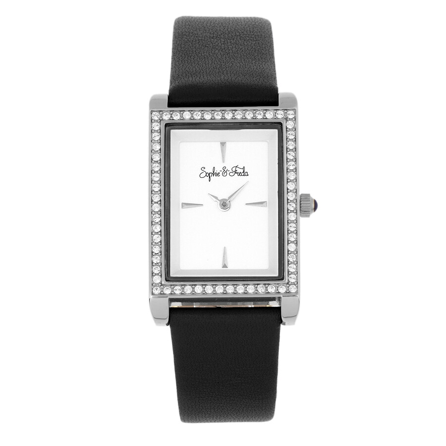 Shop Sophie And Freda Wilmington Quartz Crystal Silver Dial Ladies Watch Sf5604 In Black / Silver