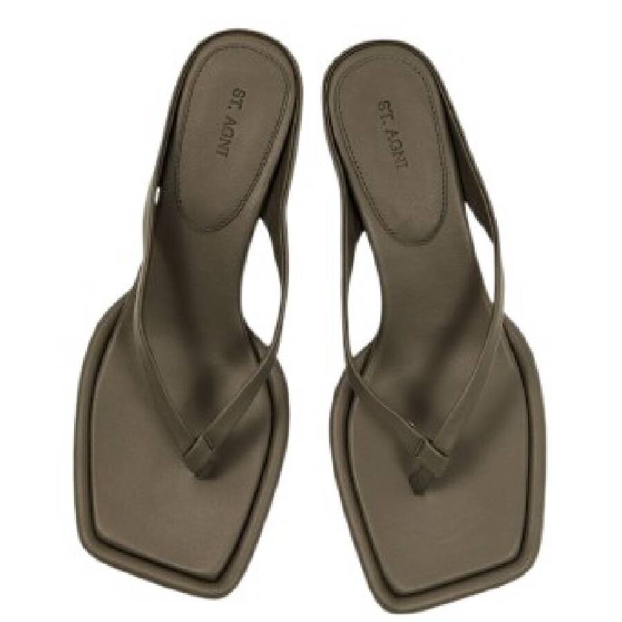 St Agni Flip Flop Leather Sandals In Green