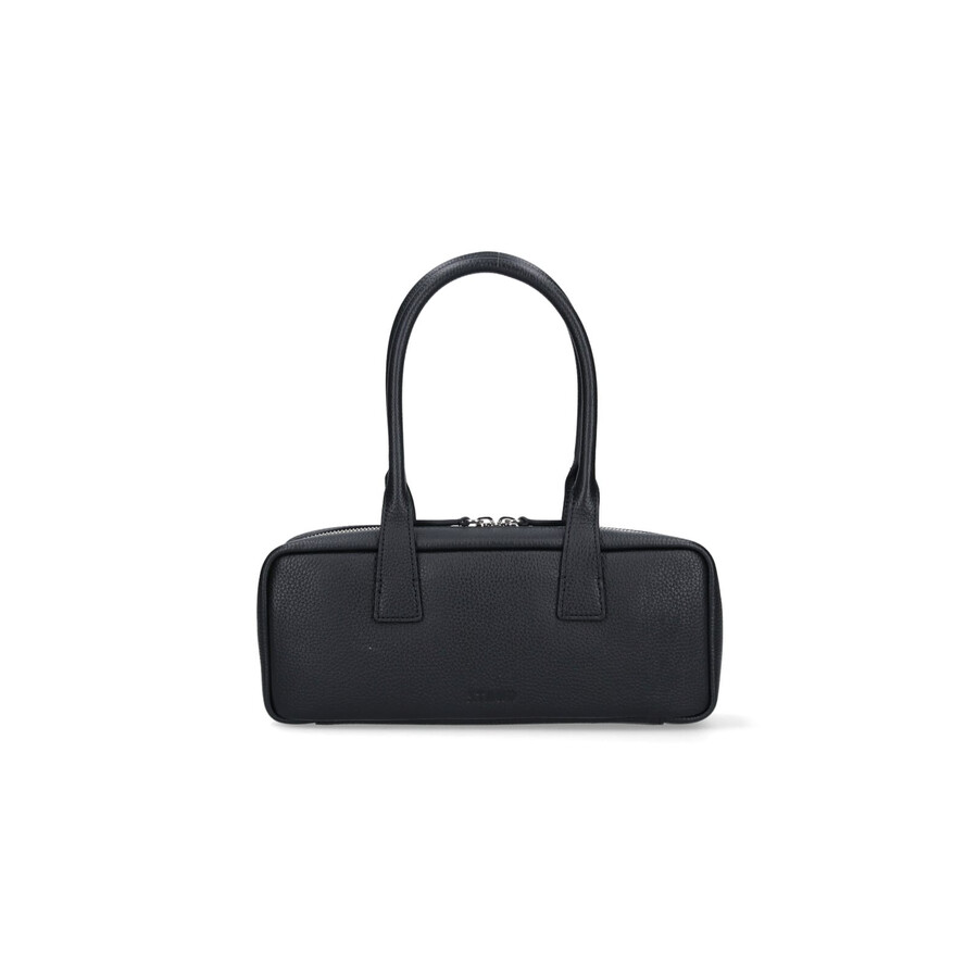 Staud Textured Black Leather Shoulder Bag With Dual Zip Closure In Black