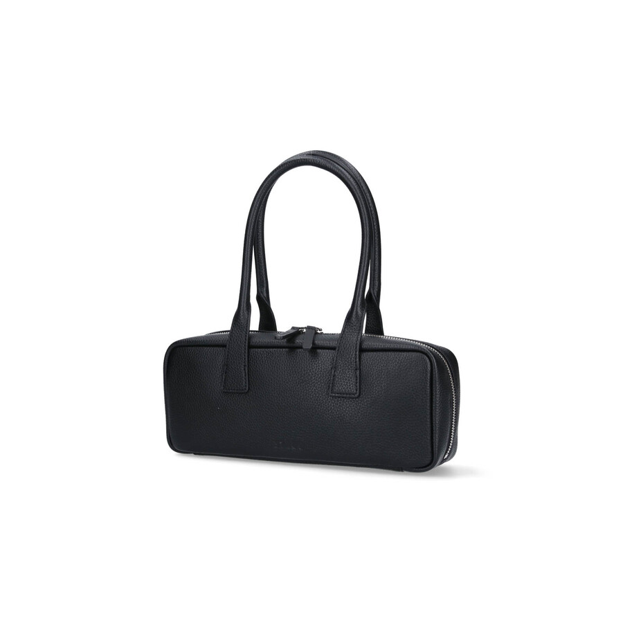 Staud Textured Black Leather Shoulder Bag With Dual Zip Closure In Black