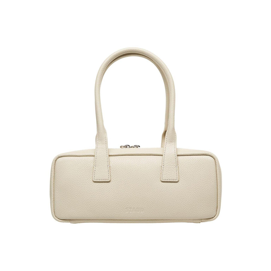 Staud Beige Leather Shoulder Bag With Embossed Logo In Neutral