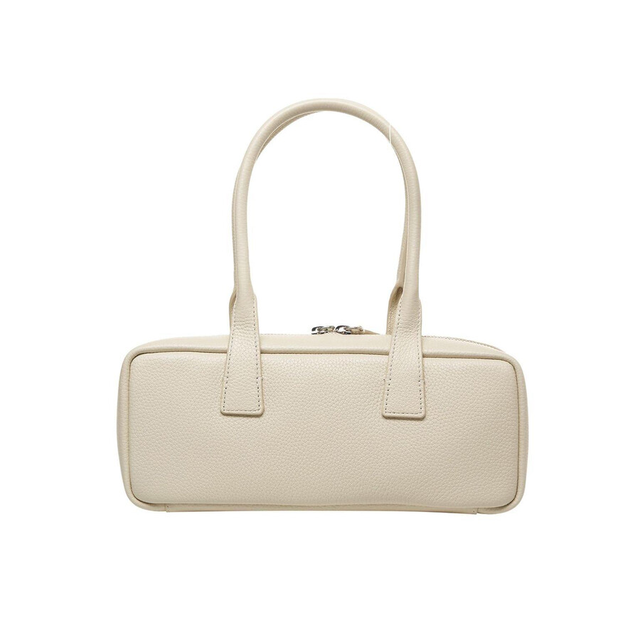 Staud Beige Leather Shoulder Bag With Embossed Logo In Neutral