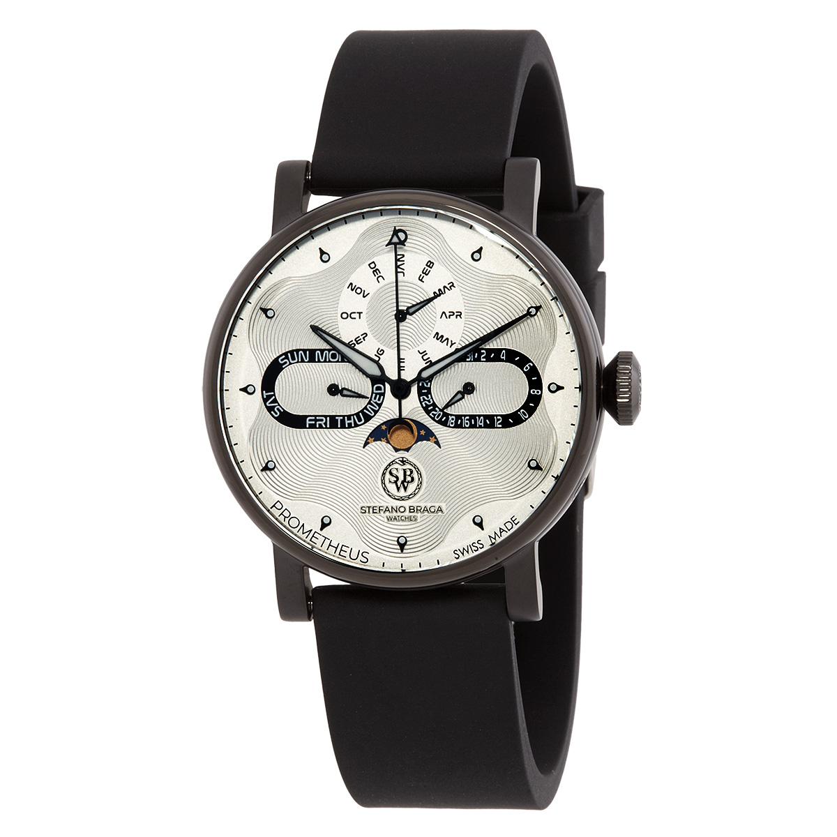 Prometheus Ii Watch Face Stefano Braga Prometheus Quartz Moon Phase White Dial Men's Watch ...