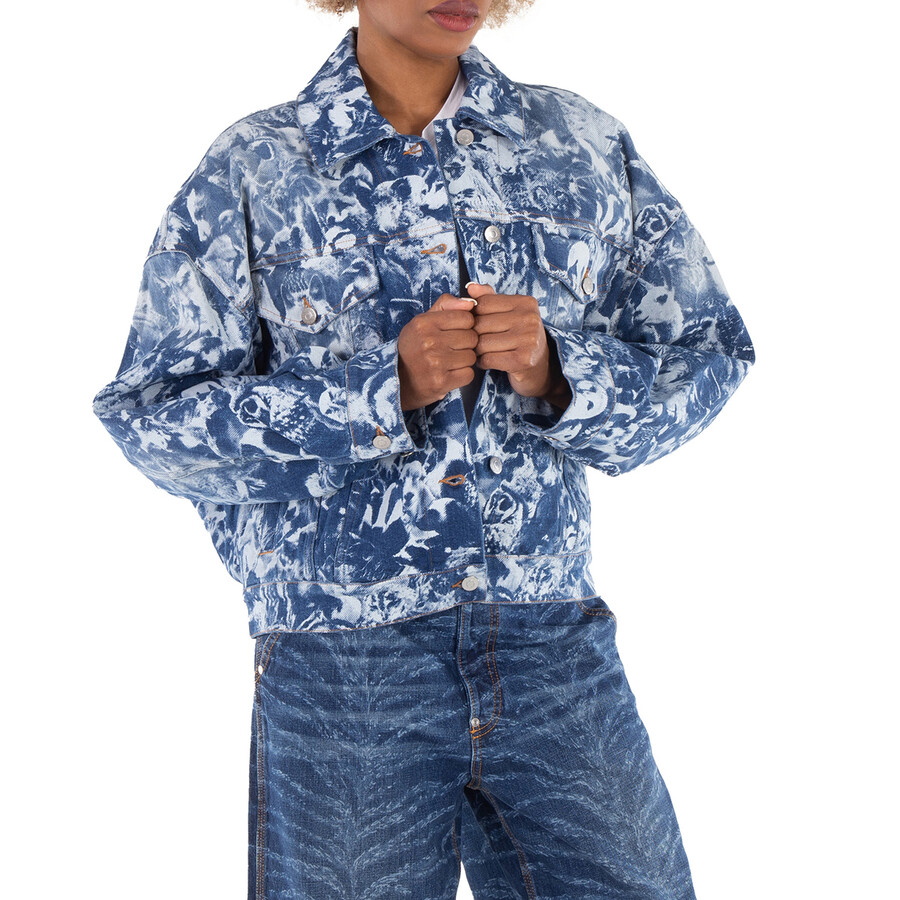 Animal Forest-Print Denim Cotton Jacket, Size Small