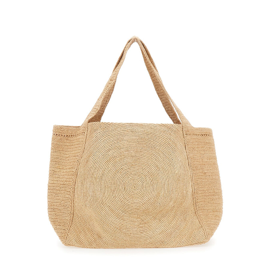 Stella Mccartney Beige Tote Bag With Two Top Handles And Logo Embroidery On The Front In Raffia Woman In Sand
