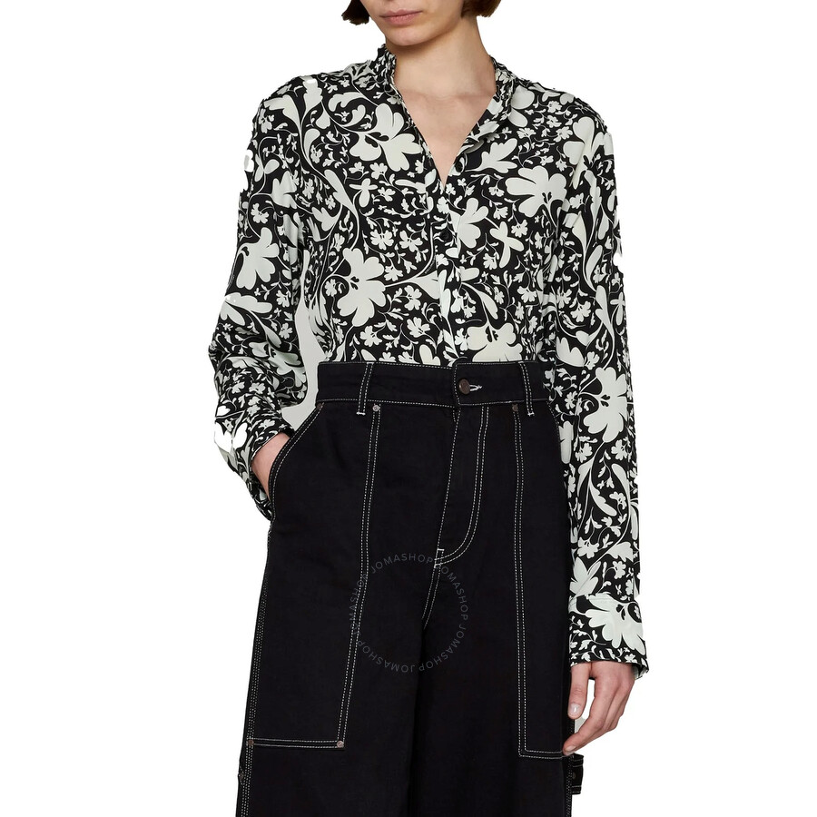Stella Mccartney Black Silk Forest Floral Print Shirt In Black
