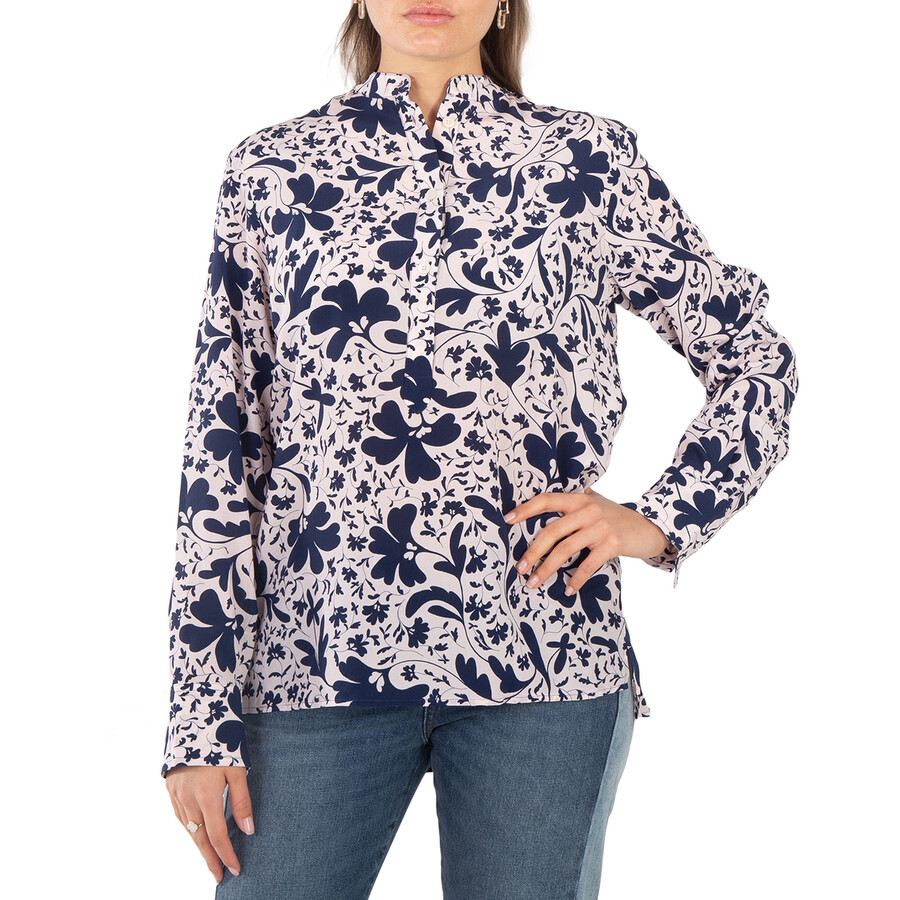 Blue Silk Forest Floral Print Shirt