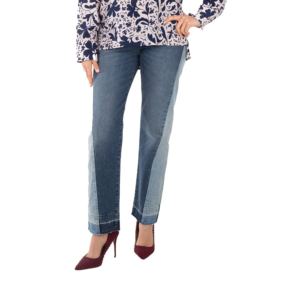 Blue Spliced Mid-Rise 5-Pocket Jeans