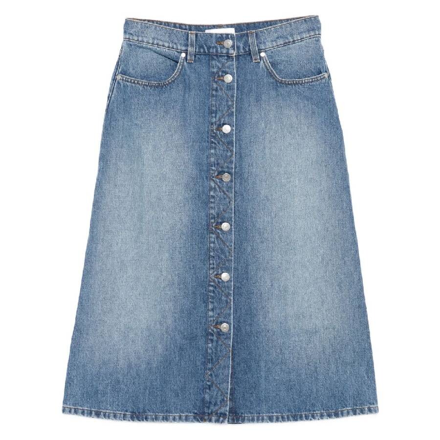 Cotton Denim Midi Skirt