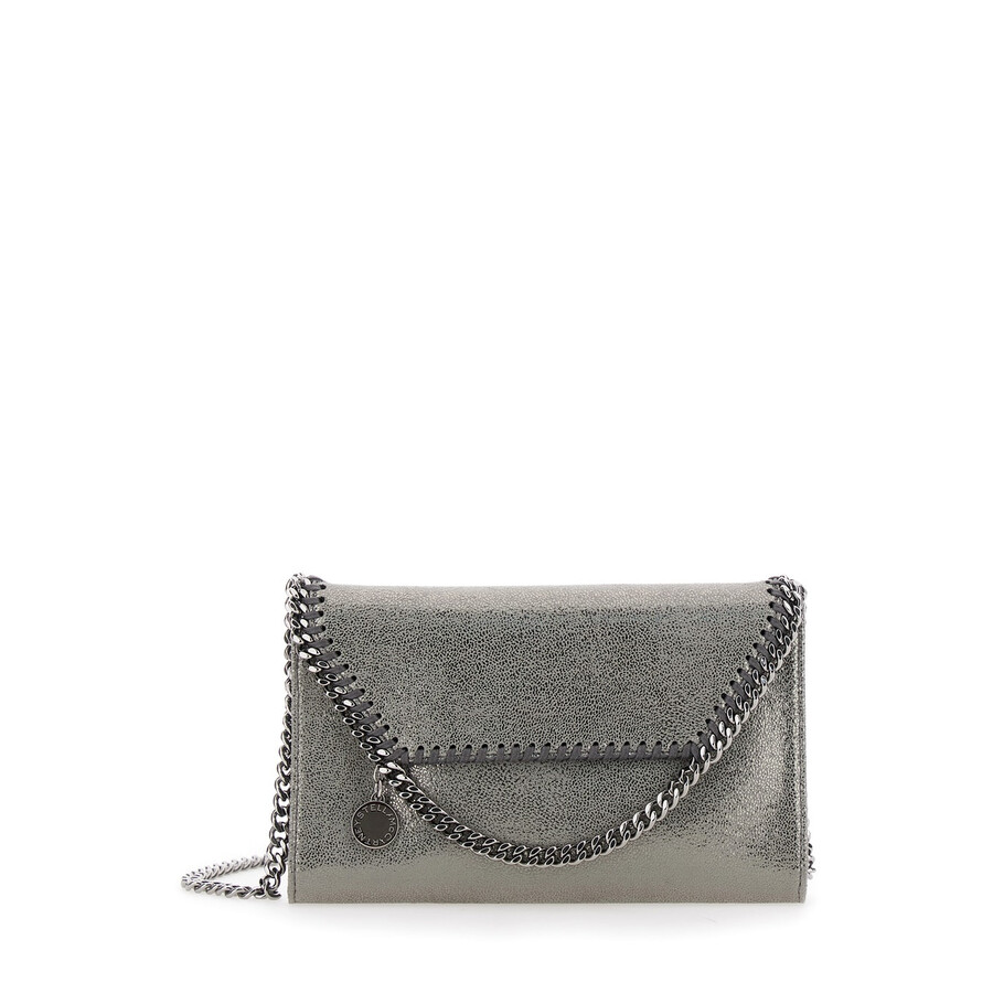 Stella Mccartney Falabella Metallic Crossbody Bag With Chain-link Shoulder Strap And Metallic Effect In Silver