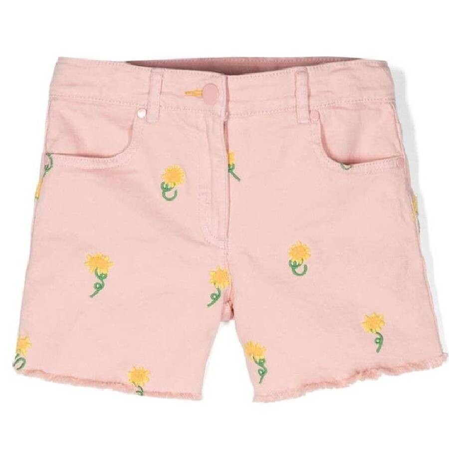 Stella Mccartney Girls Denim Shorts With Floral Embroidery In Red