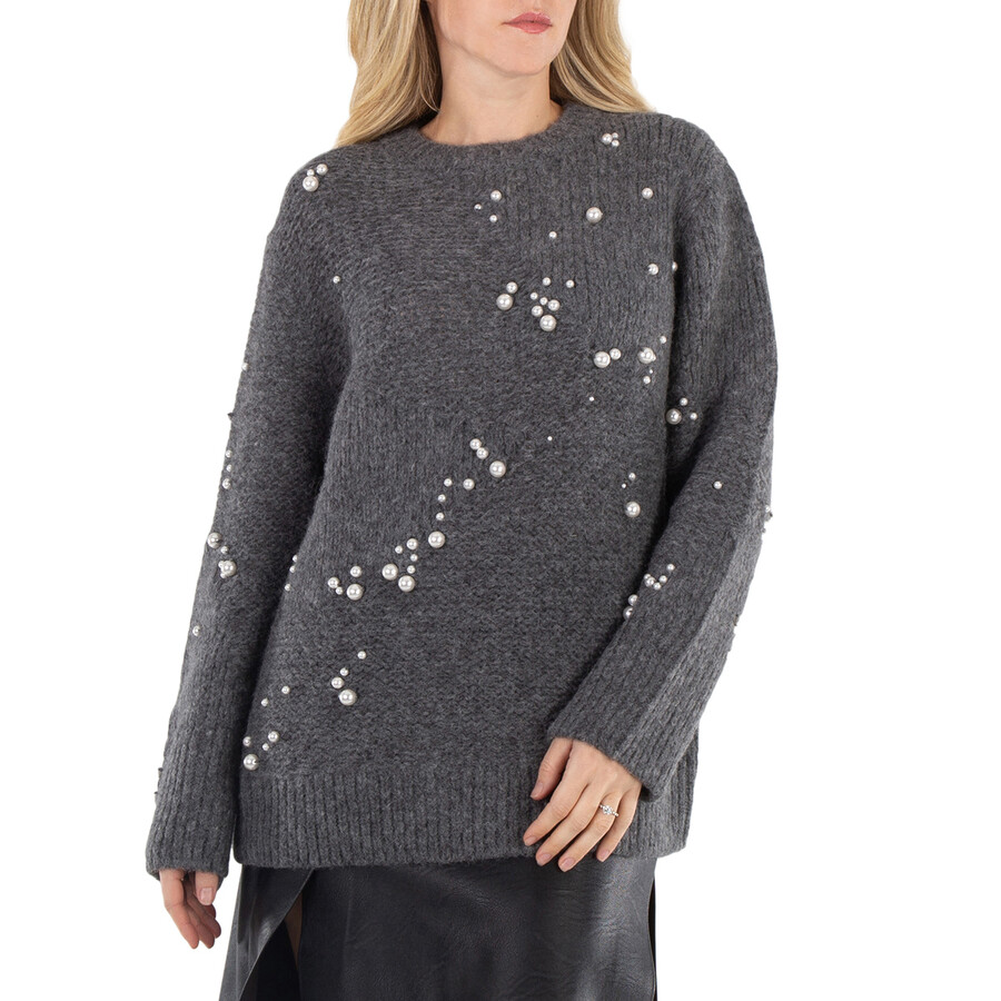 Grey Pearl Embroidered Oversized Jumper