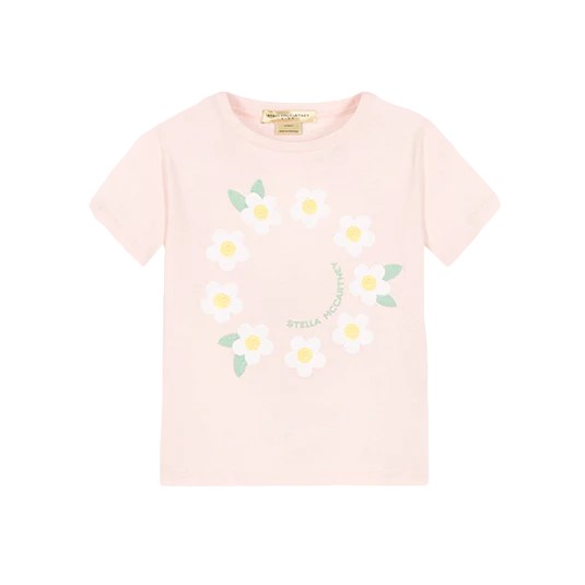 Stella McCartney Pale Pink Flower Cotton T-Shirt