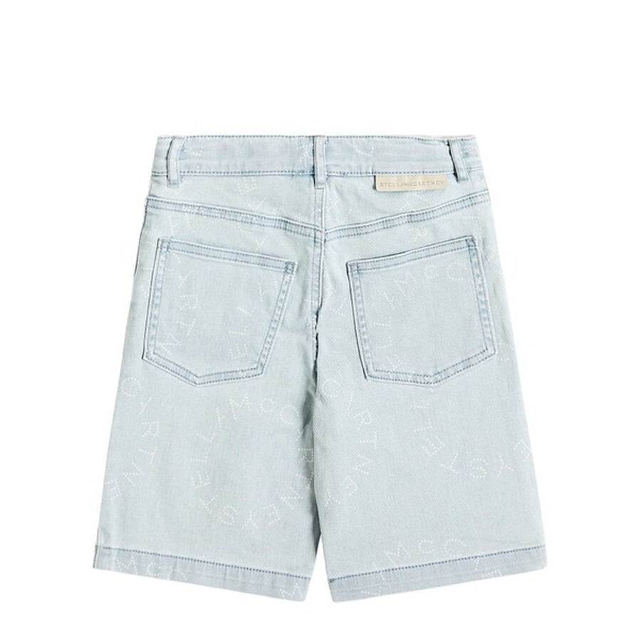 Stella Mccartney Kids Logo Print Denim Shorts In Blue