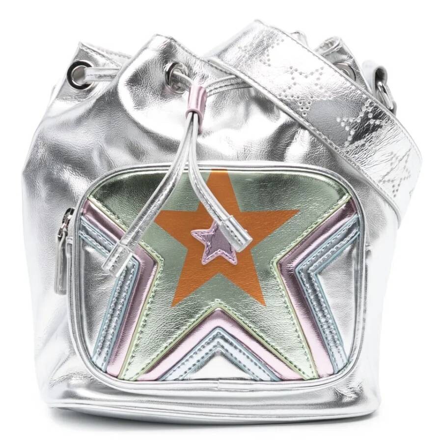 Stella Mccartney Kids Star Laminated Bucket Bag In Silver