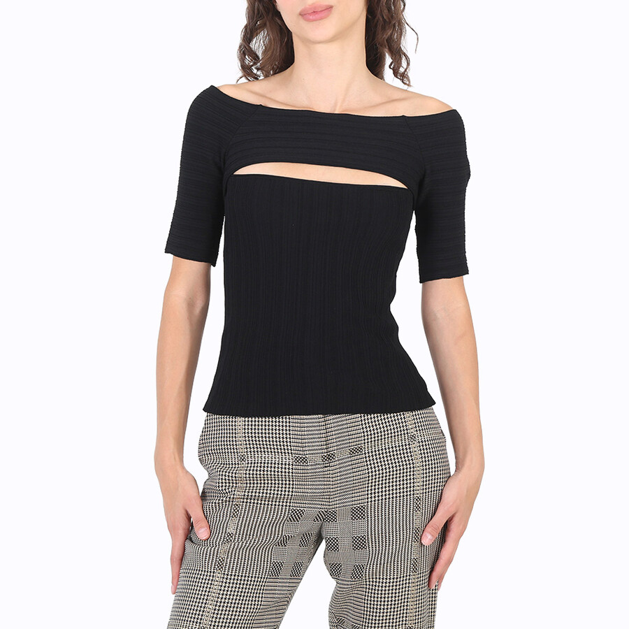 Shop Stella Mccartney Ladies Black Off-shoulder Cut-out Knit Top