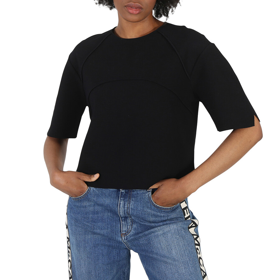 Ladies Black Piped Seam Cropped Top