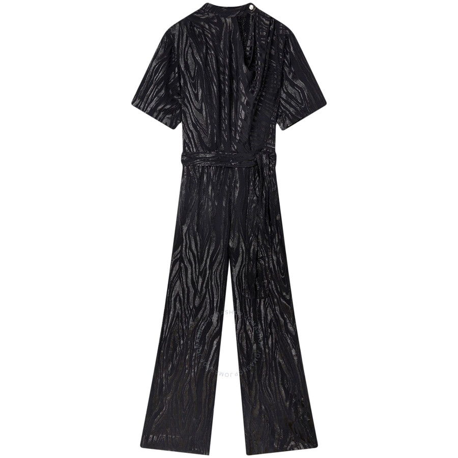 Stella Mccartney Ladies Black Woodgrain Print Lurex Jumpsuit