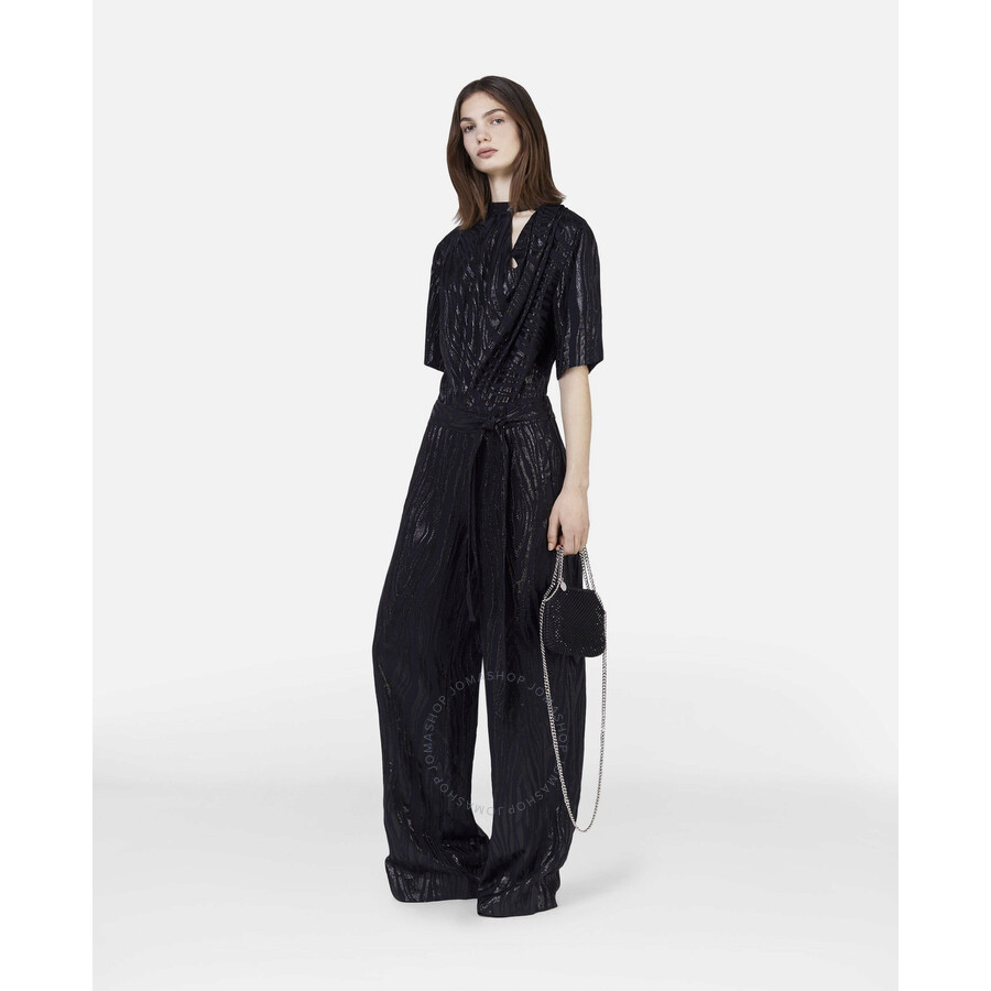 Stella Mccartney Ladies Black Woodgrain Print Lurex Jumpsuit