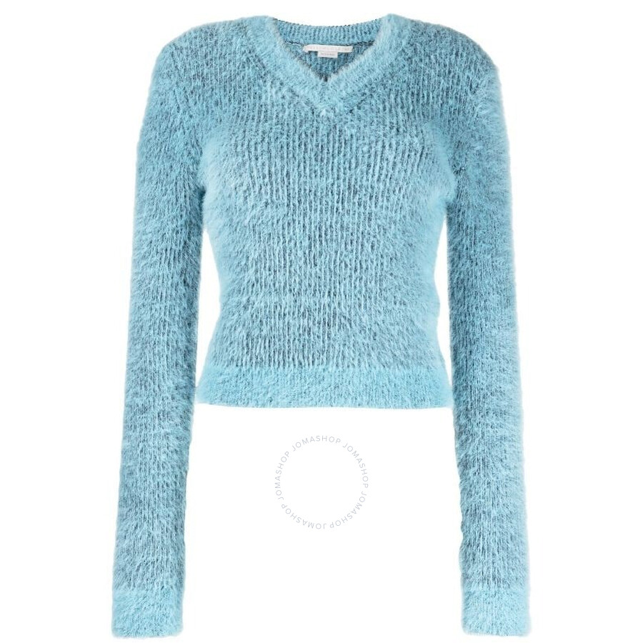 Stella Mccartney Ladies Blue Brushed-effect Ribbed-knit Jumper In Blue