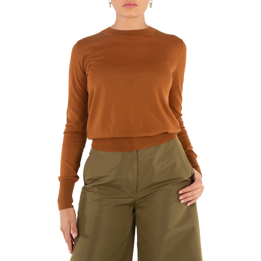 Ladies Brown Crewneck Jumper