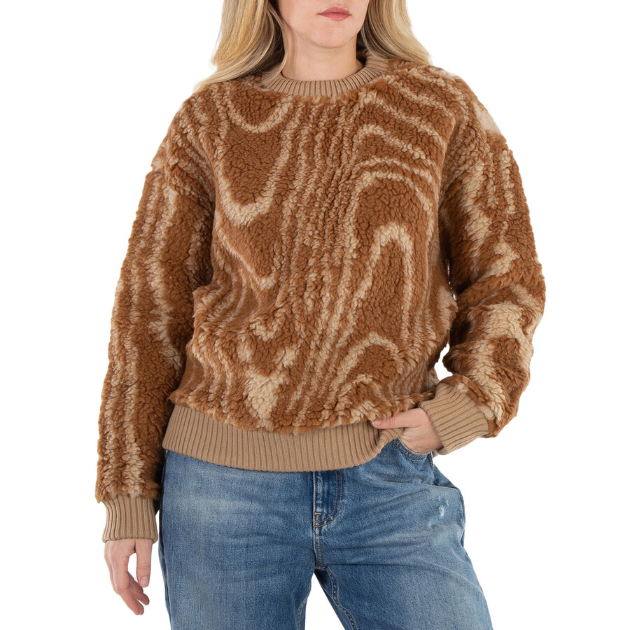 Ladies Brown Graphic-Pattern Crew-Neck Jumper