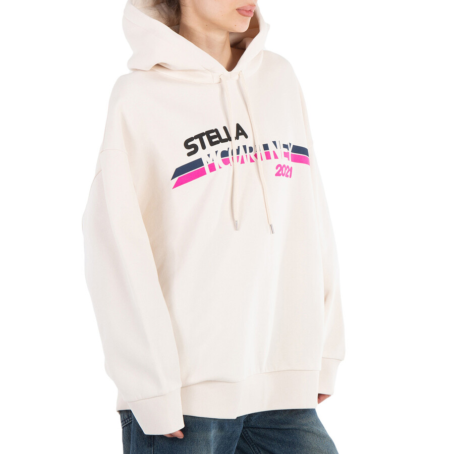 Stella Mccartney Ladies Cream Moto Logo-print Hoodie In Beige