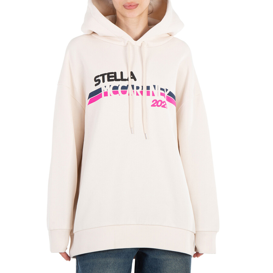 Ladies Cream Moto Logo-print Hoodie