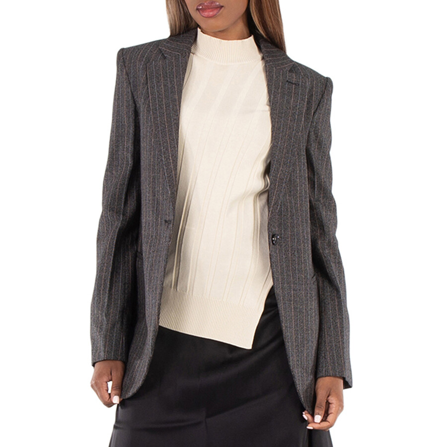 Ladies Grey Pinstripe Single-Breasted Blazer