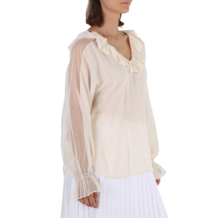 Shop Stella Mccartney Ladies Knit Tops Tops White Ruffle Top Cut Shld