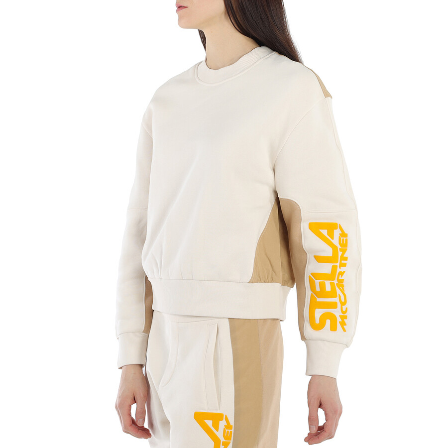 Shop Stella Mccartney Ladies Logo-print Colour-block Sweatshirt In Cream In Beige