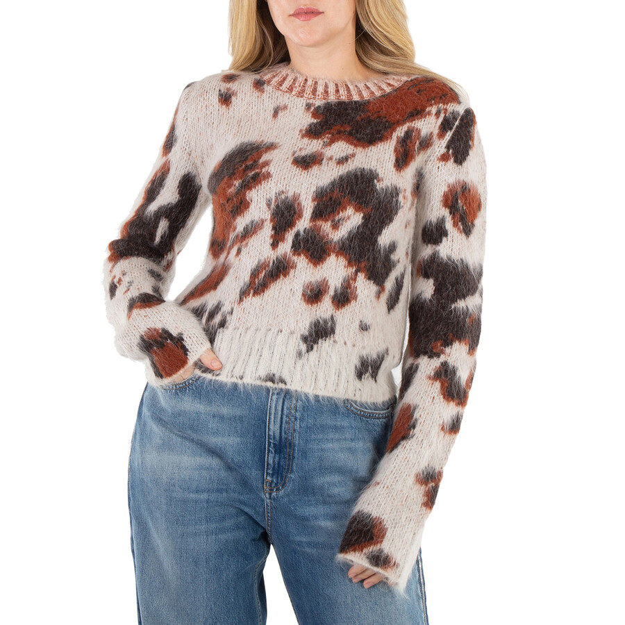 Ladies Multi Leopard-Print Round-Neck Jumper