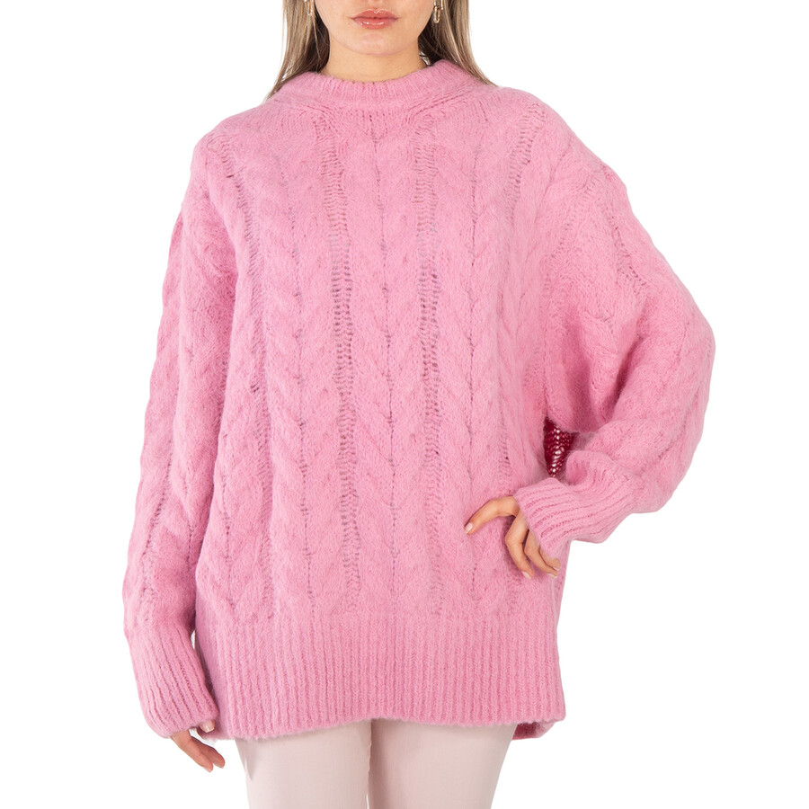 Ladies Pink Cable Knit Cape Jumper