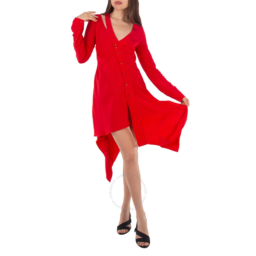 Stella McCartney Ladies Red Asymmetric-Seam Cut-Out Dress