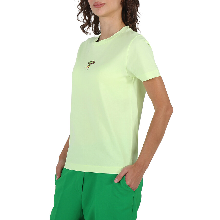 Stella Mccartney Ladies Washed Neon Yellow Mushroom Embroidery T-shirt In Yellow
