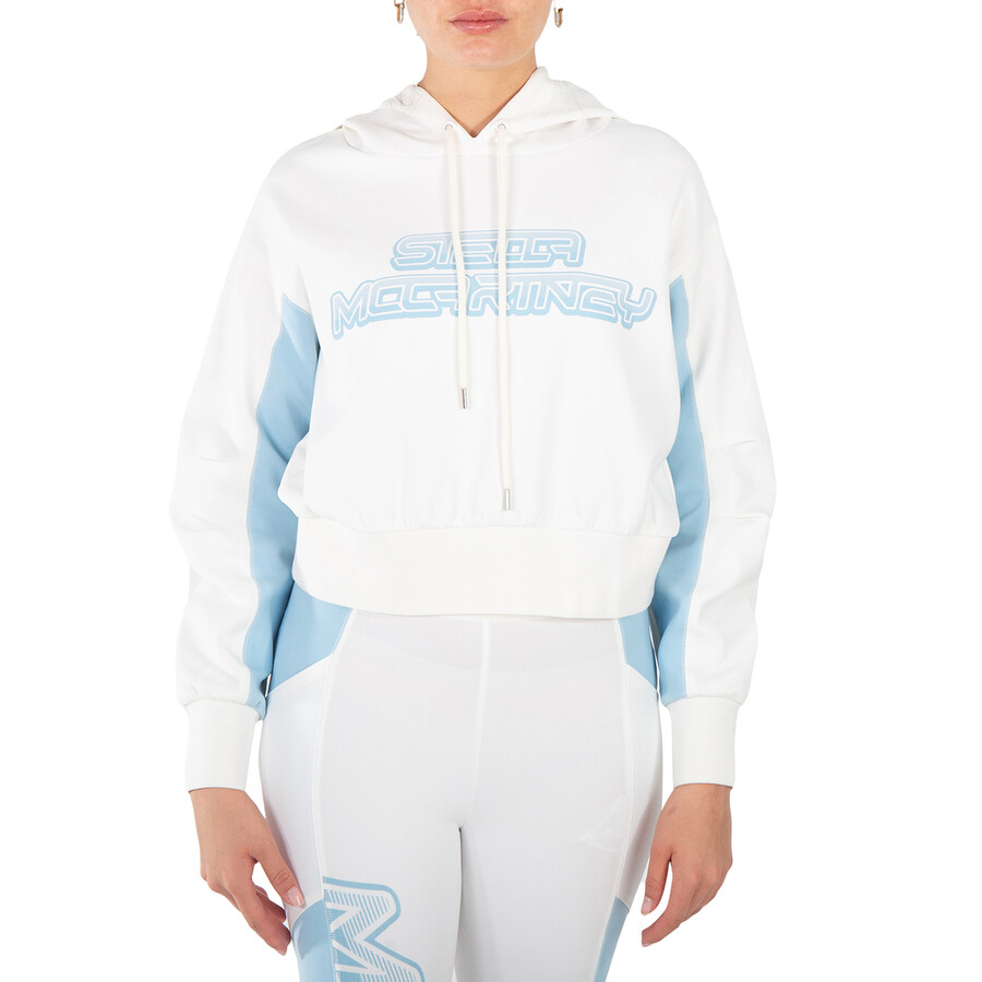 Ladies White Logo-Print Cotton-Jersey Hoodie