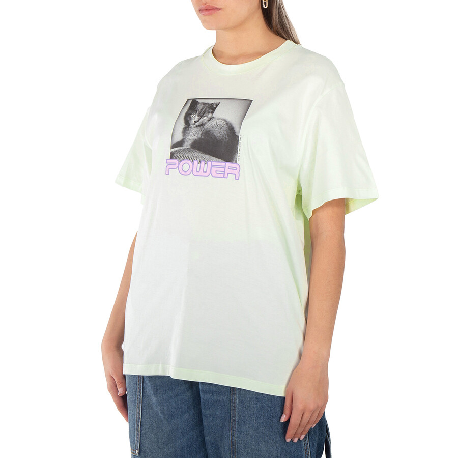 Ladies White Photograph-Print Cotton T-Shirt