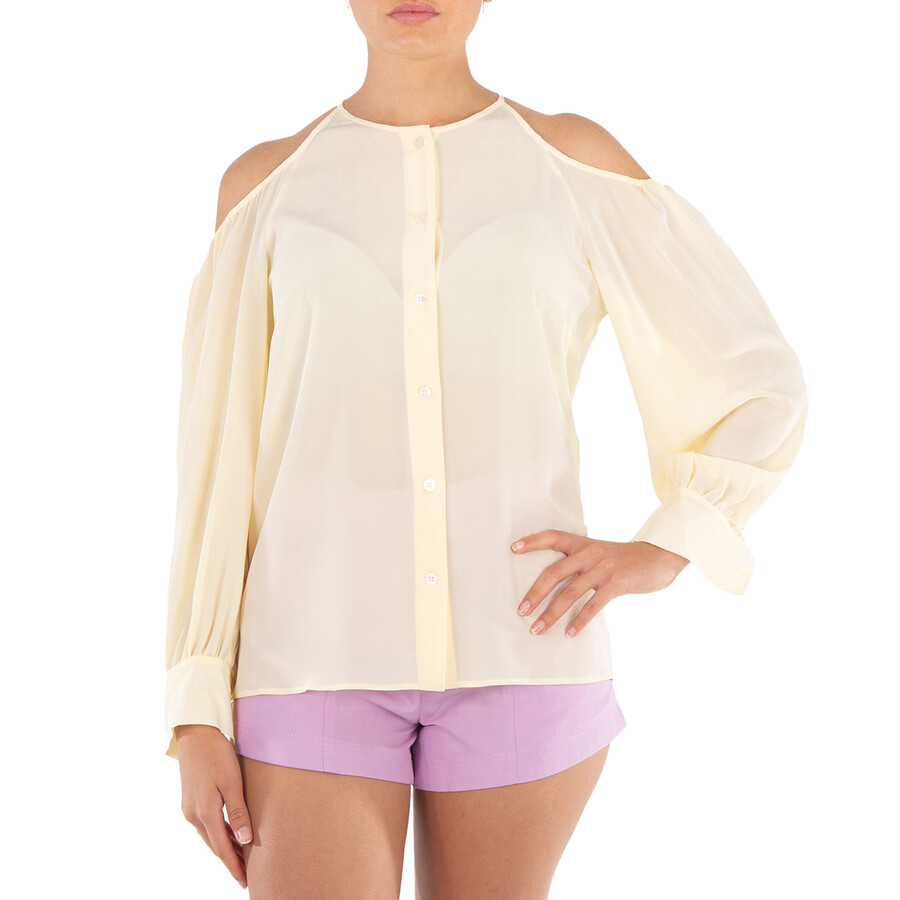 Ladies Yellow Off Shoulder Silk Blouse