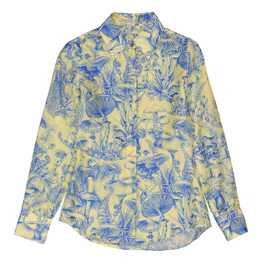 Stella Mccartney Ladies Yellow Washed Silk Fungi Forest Print Top In Yellow