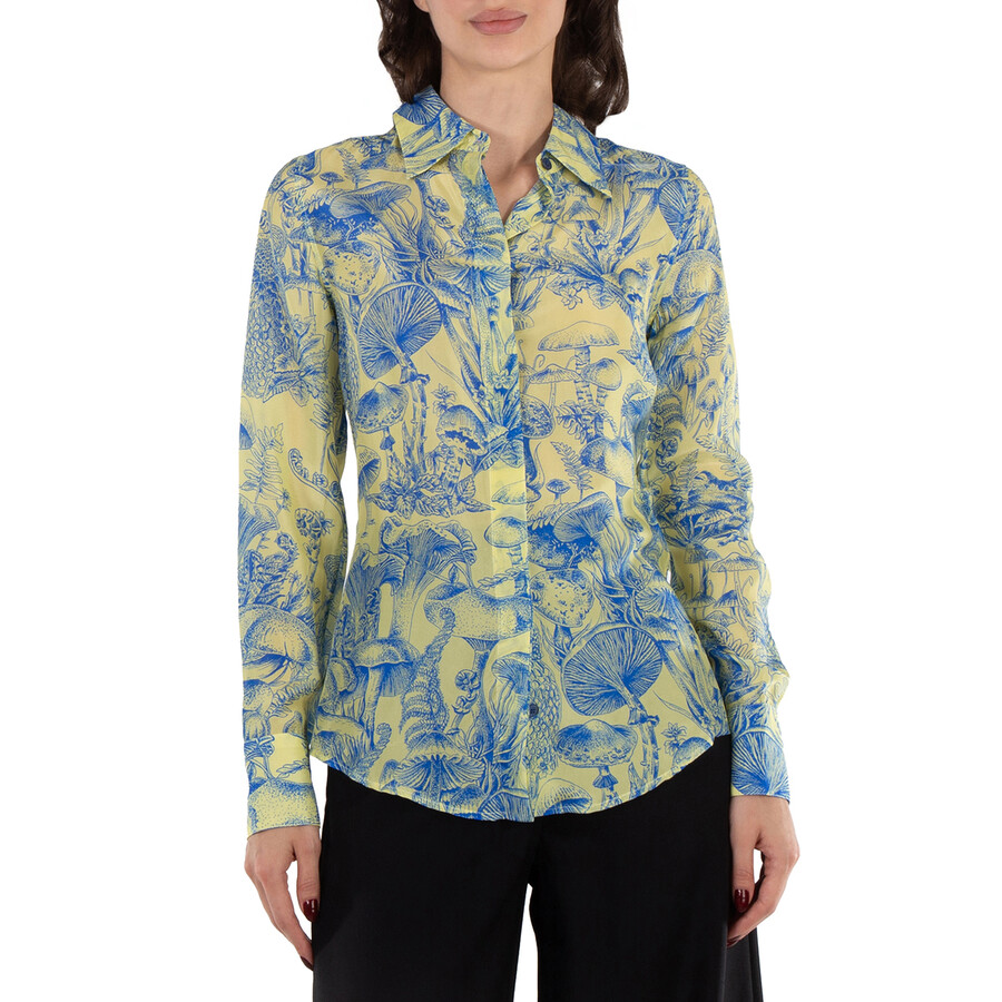 Ladies Yellow Washed Silk Fungi Forest Print Top, Brand Size 34 (US Size 0)