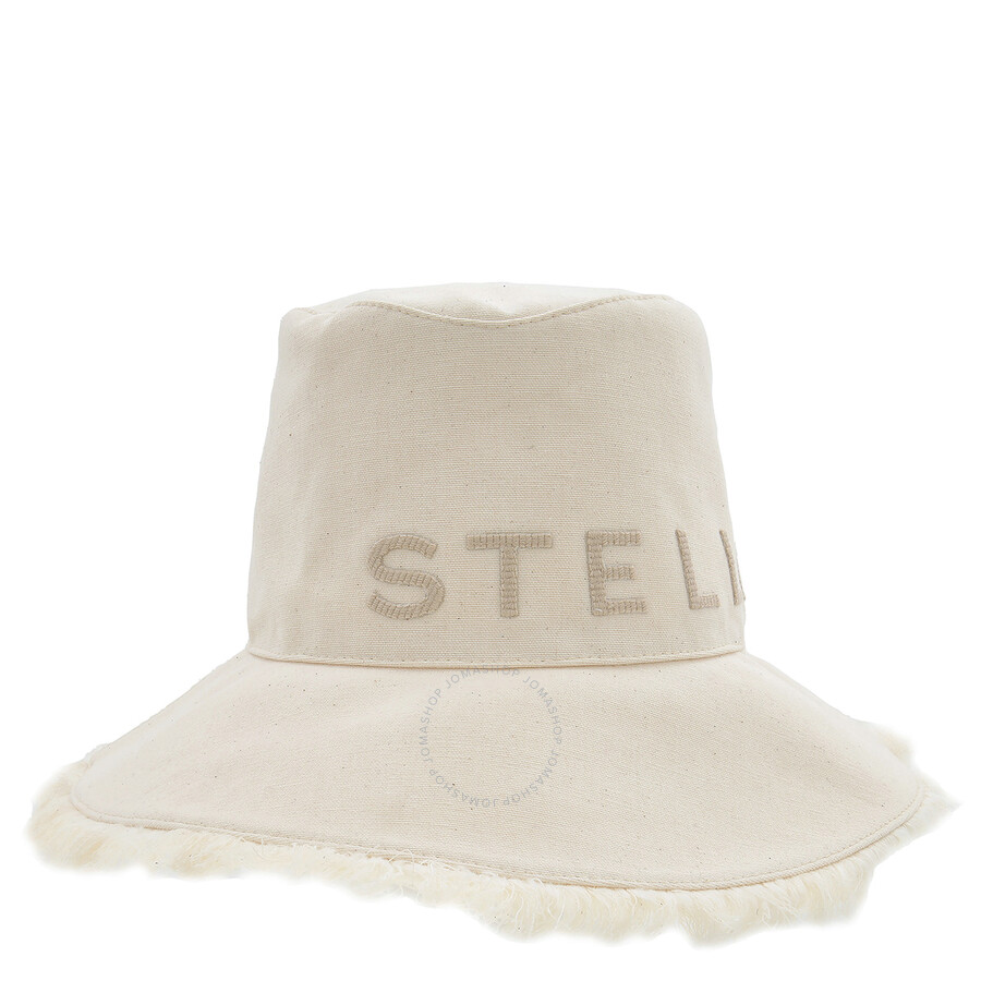 Stella Mccartney Logo Embroidered Cotton Bucket Hat In White