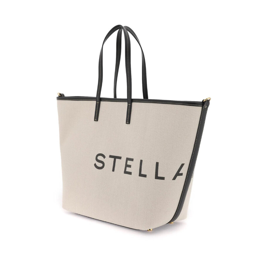 Stella Mccartney Ecru Cotton-blend Tote Bag With Logo In Beige