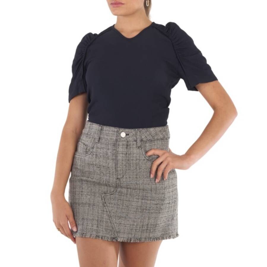 Stella Mccartney Navy Blue Scrunched Sleeve Top In Black