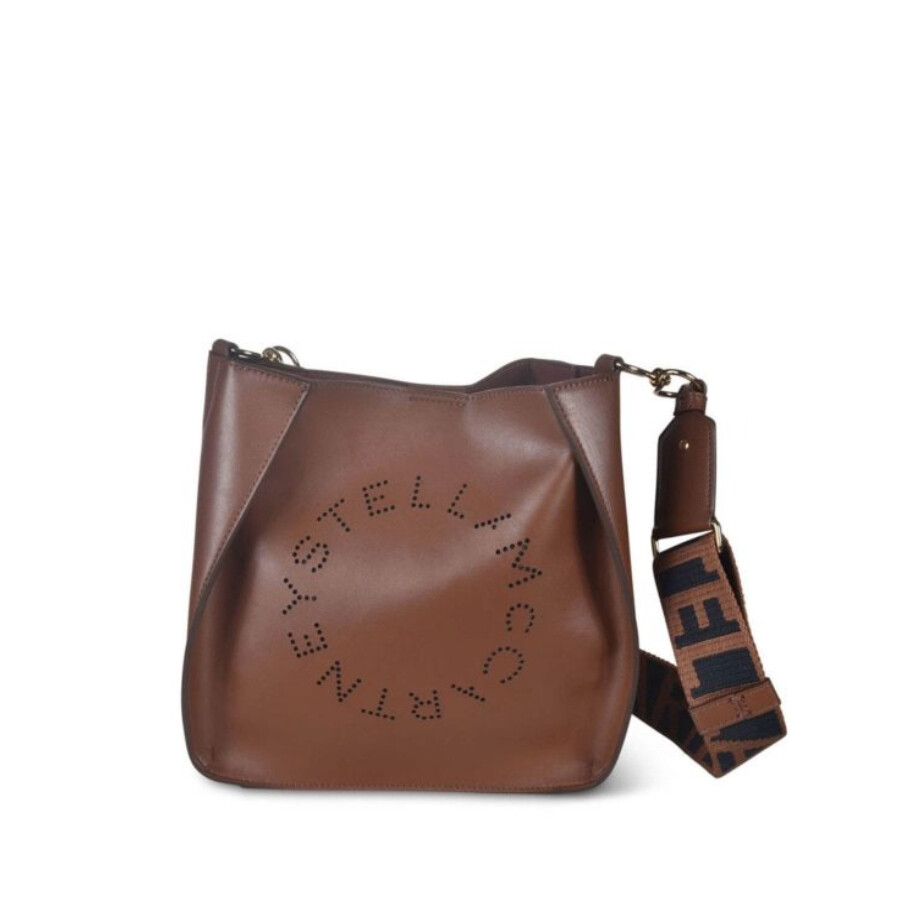 Stella Mccartney Perforated Stella Logo Shoulder Bag In Brown