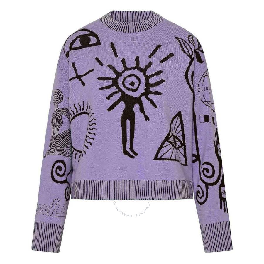 Stella Mccartney Flock Artwork Intarsia-knitted Crewneck Jumper In Purple