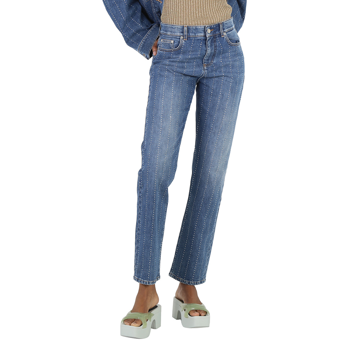 Stella McCartney Rhinestone-Embellished Straight Leg Denim Jeans