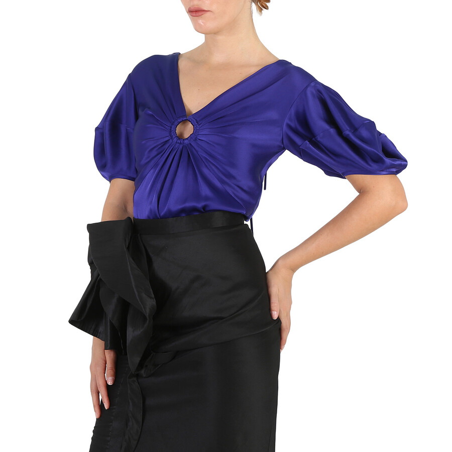 Shop Stella Mccartney Sapphire Blue Puff-sleeve Ruched Blouse